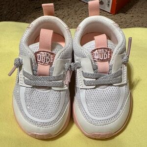 Hey Dude Kids' White and Pink Sneakers